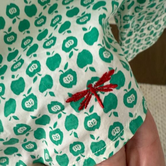 Talbots Green Apple Novelty Print 100% Cotton Half Button Popover Shirt 10 - Picture 5 of 8